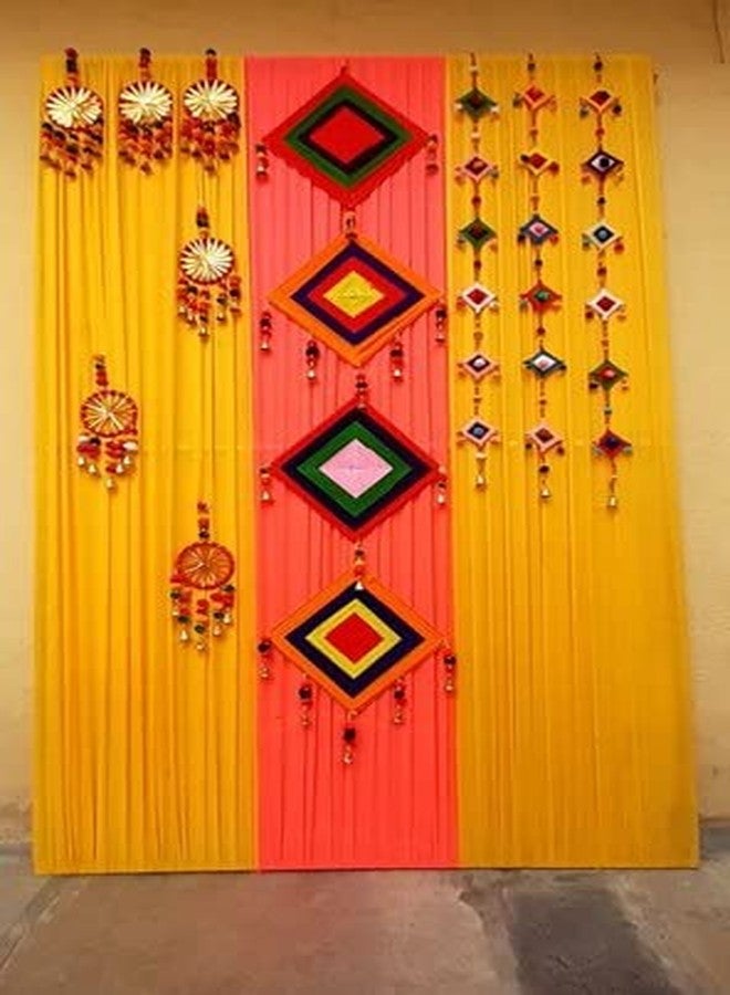 3A Featuretail 6 Inch Handcrafted Decorative Square Kite Bell Hangings Made of Wool for Wall/Door/Window Decoration, Festive or Wedding Hanging Decorative Items (Set of 4pc, Multicolor 6Inch) - Image 3